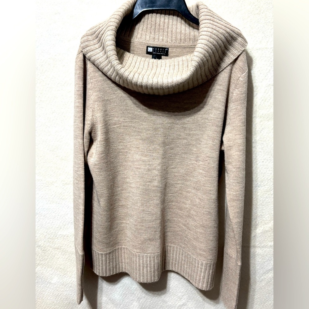 Beige Wool Cowl Neck Fisherman Academia Minimalist Sweater